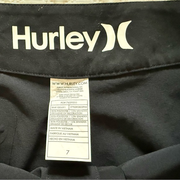 Hurley Pants - Hurley Black Swim Micro Short with White Logo Waistband, Size 7.